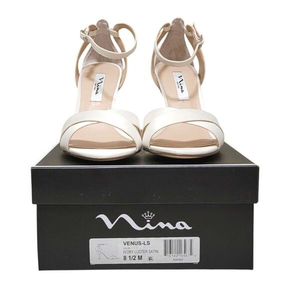 Nina Women Venus Stiletto Ankle Strap Sandals Size US 8.5M Ivory Luster Satin - Picture 7 of 7